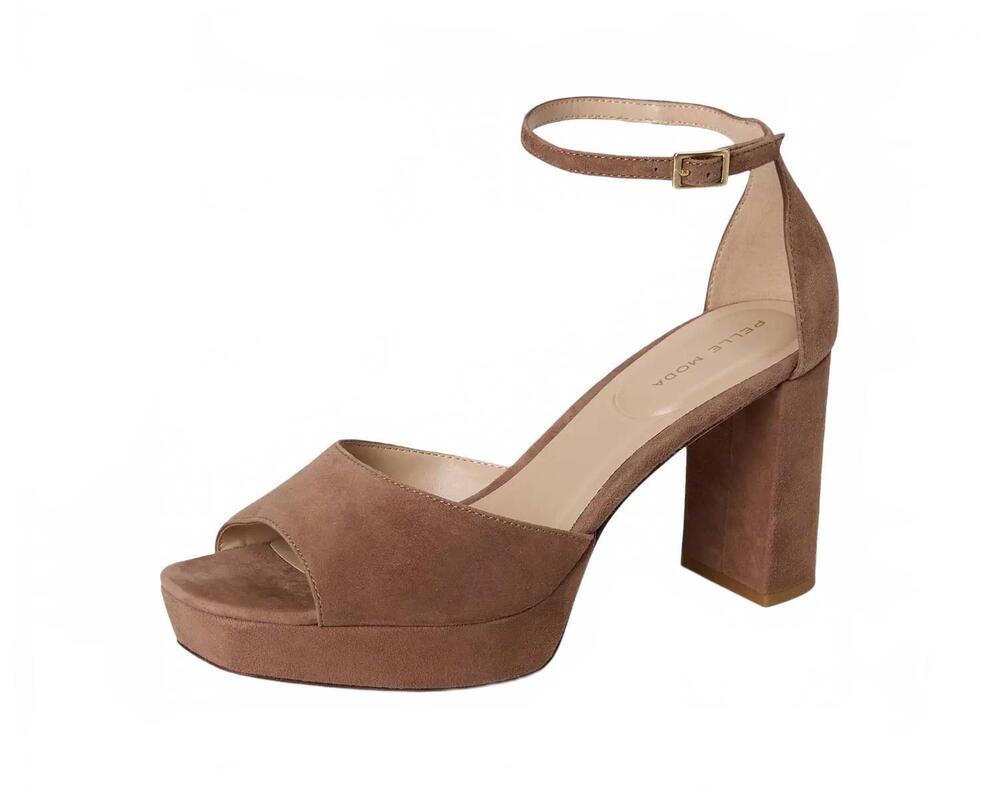 NEW PELLE MODA women's pearly ankle strap platform sandal in taupe kid suede